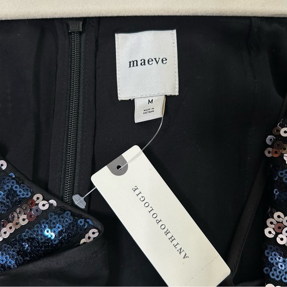 NWT Maeve Sequin Midi Slip Dress Vertical Stripe Navy Silver Black Size Medium - Picture 7 of 12